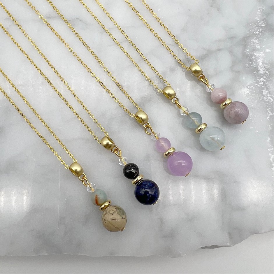 Gemstone & Swarovski® Austrian Crystal Gold Plated Pendant Necklaces -5 Pcs