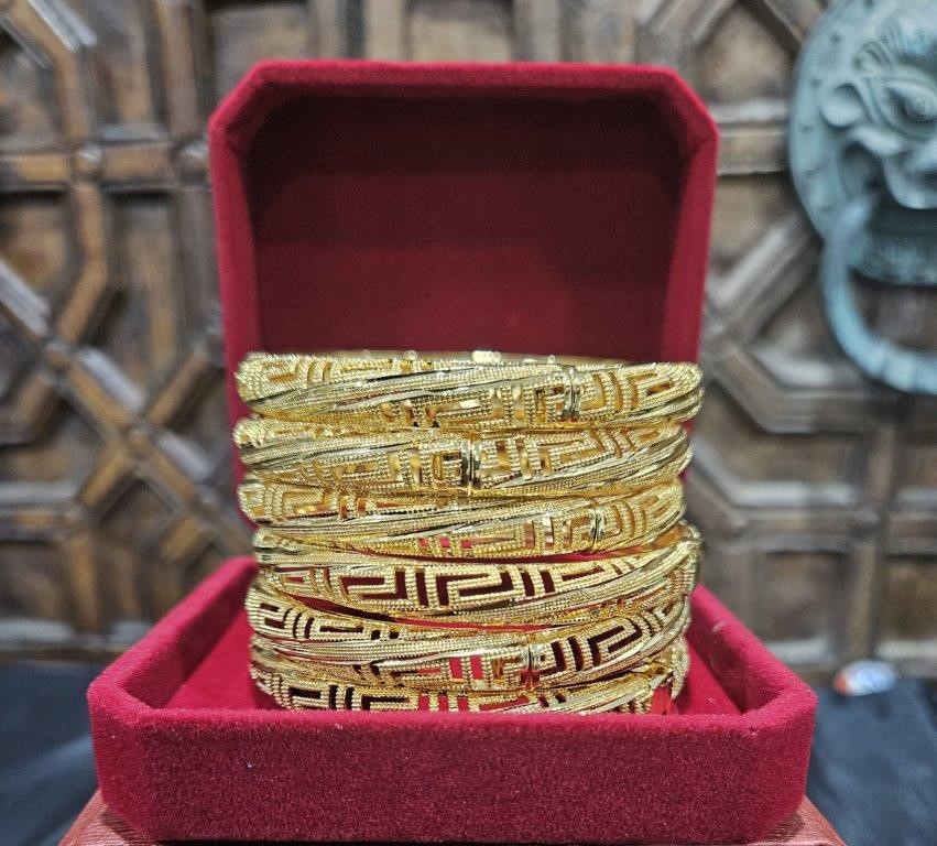 6pcs x 22KGold-filled/ITALY Triple Yellow Gold Plated  Bangles Design Versa