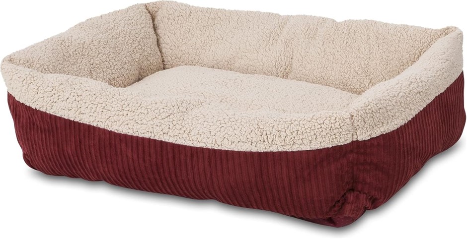PETMATE Aspen Pet Self Warming Rectangular Lounger, 30" x 24", Barn Red/Cre