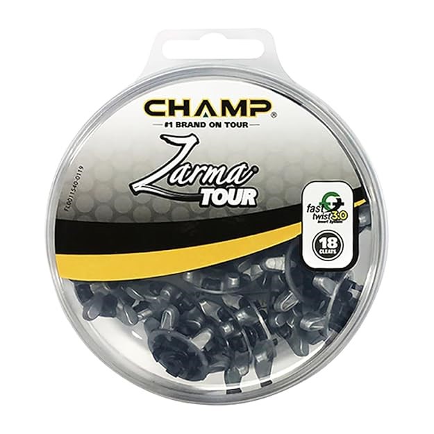 CHAMP ZARMA Tour SLIM-Lok Golf Spikes Set of 18 Cleats, Black/Silver.