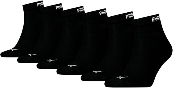 PUMA Unisex Adult's Elements Quarter Socks (6 Pack), Black/Logo, US 7-9