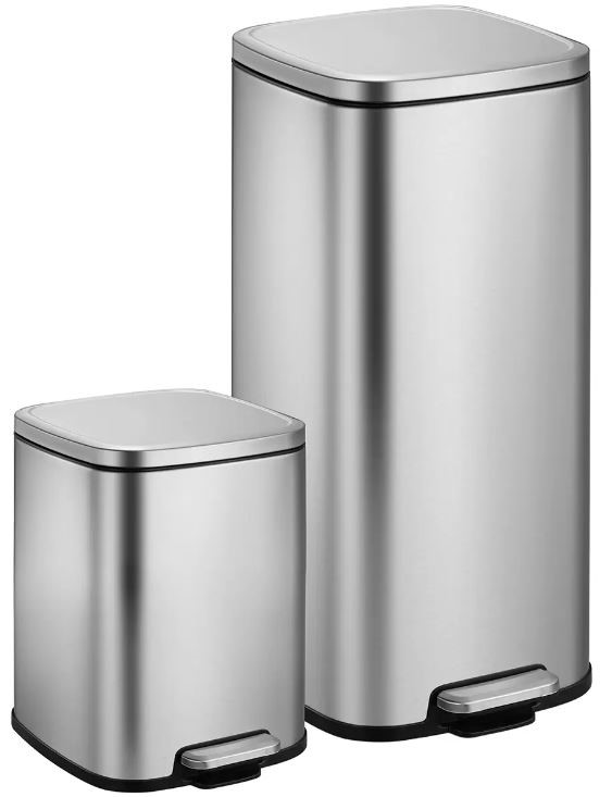 SENSIBLE ECO LIVING 2pk Stainless Steel Step Trash Cans, 6L & 29.7L. N.B: N