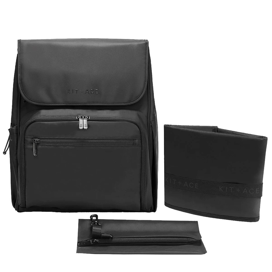 KIT + ACE Baby Bag Set, Black. NB: Stained, not in original packaging, baby
