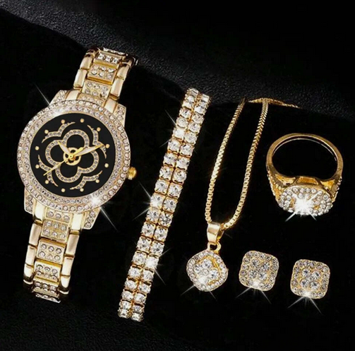 6-Piece Jewellery Set. Watch, Necklace, Bracelet, Ring & Earrings(Gift Box)