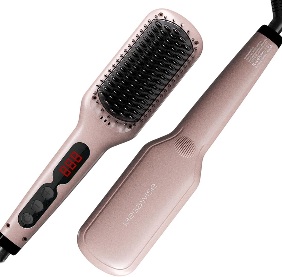 MEGA WISE Pro Ceramic Ionic Hair Straightener Brush, Pink. N.B: Retail retu
