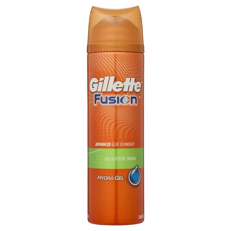 4 x GILLETTE Fusion Hydra Gel Sensitive Skin, 195g. NB: 1 x missing cap.