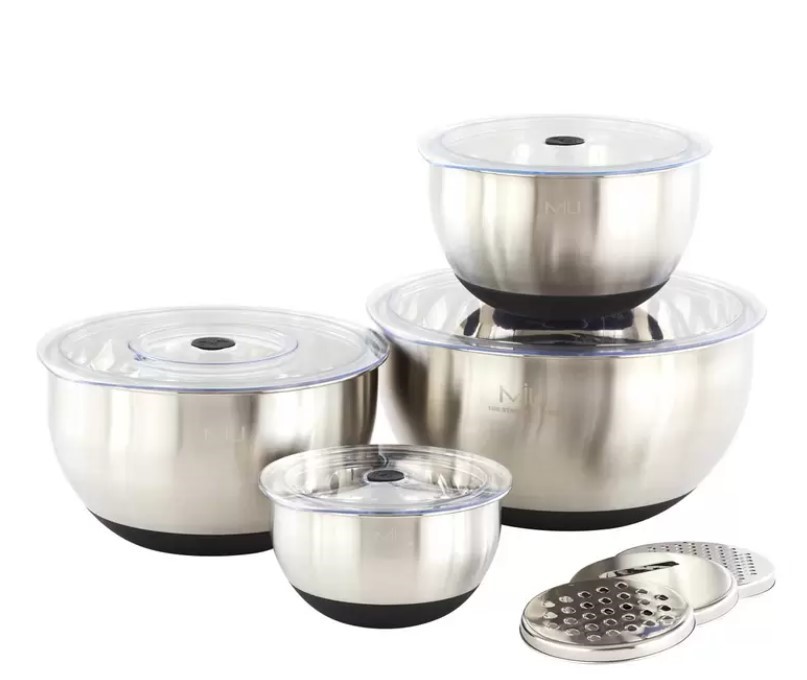 MIU Mixing Bowl With Graters 4-Piece Set. NB: Largest lid is damaged.