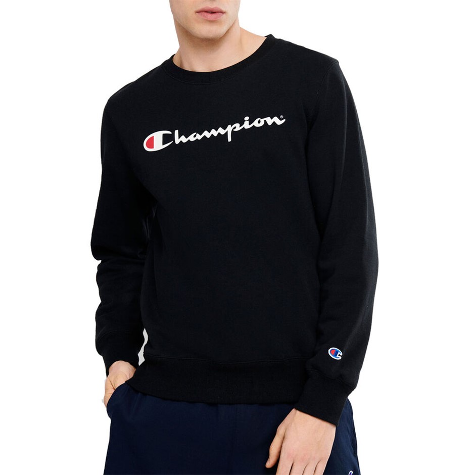 CHAMPION Men's Legacy Script Crew, Size L, Black (BLK), AY77G. NB: minor sh