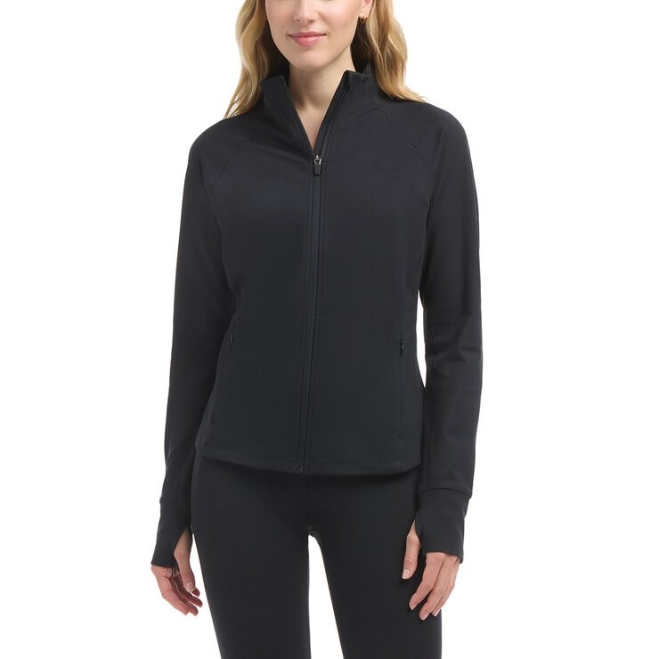 DANSKIN Women's Satin Stitch Yoga Jacket, Size M, Black Salt.