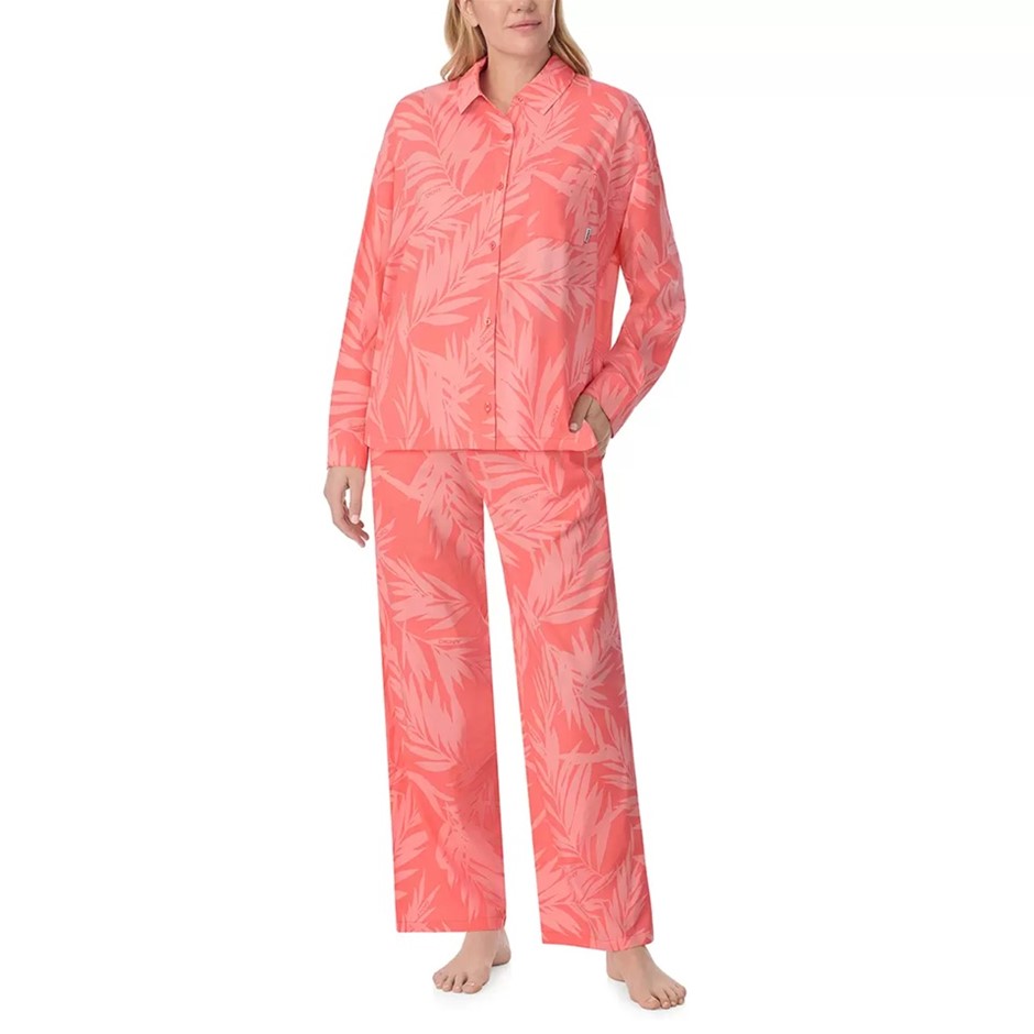DKNY Women's 2pc Cotton Blend PJ Set, Size XL, Coral. NB: top has shop soil
