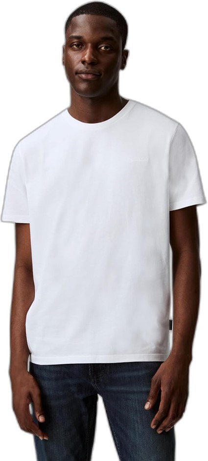 CALVIN KLEIN Men's Solid Liquid Script Tee, Size M, 100% Cotton, Brilliant