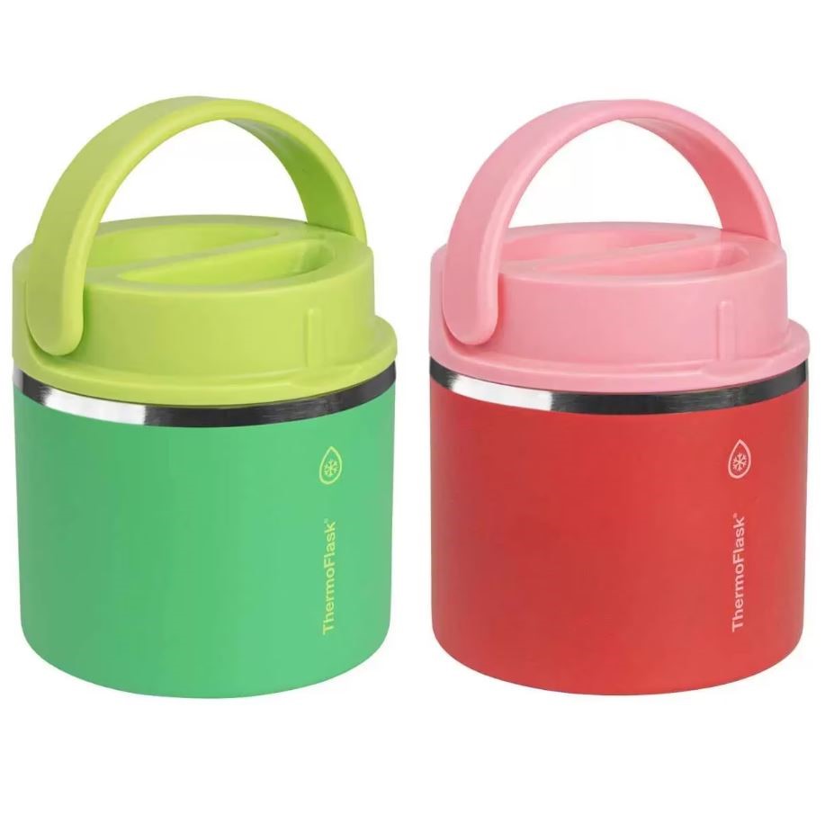 THERMOFLASK Pack of 2pc Insulated Food Jar, 591ml, Green & Red. NB: has pen