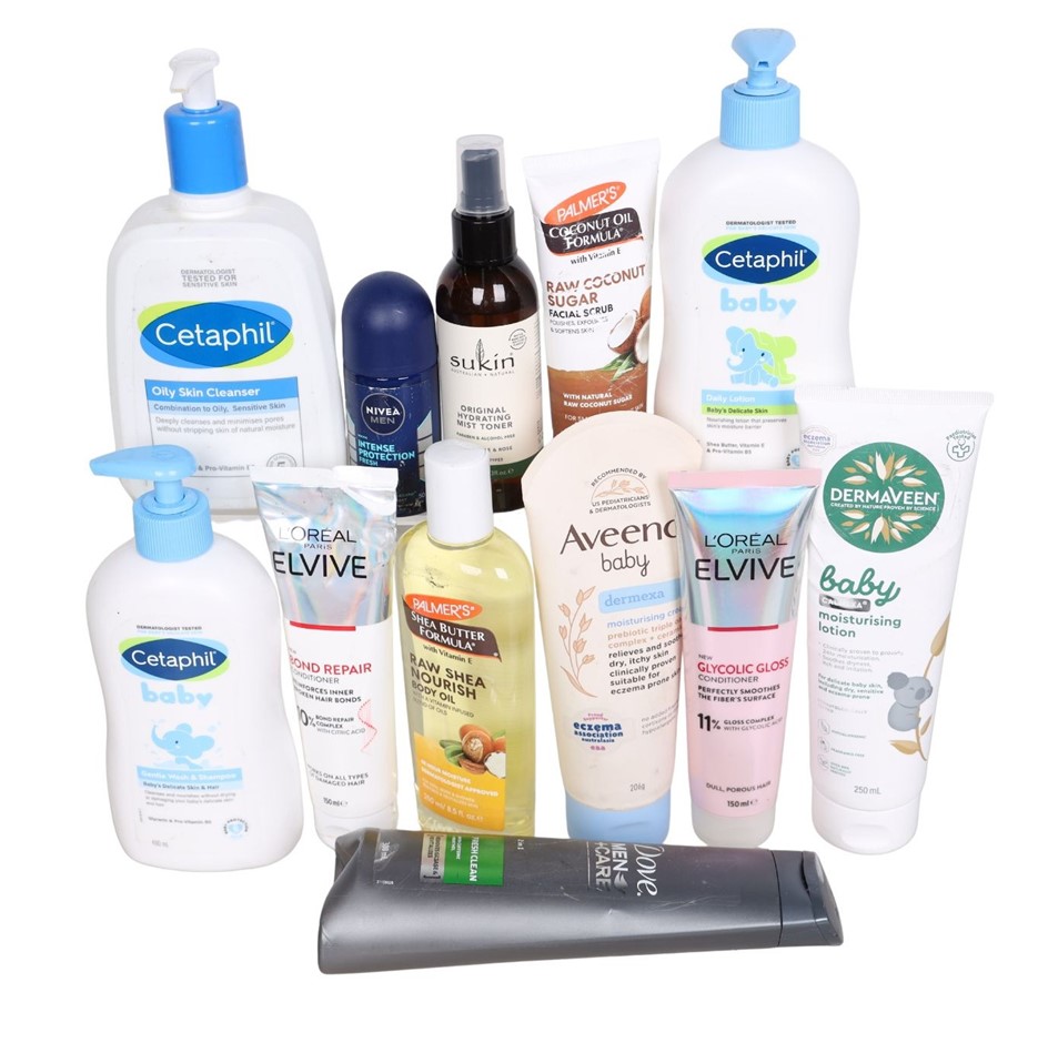 12 x Assorted Hair Care & Skin Care Products, Incl: CETAPHIL, DOVE & More.