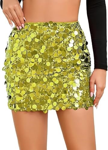 YTJYZB Women's Classic Sequin Skirt Sparkly Stretchy Bodycon Mini Skirts wi