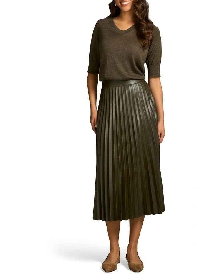 PIPER Women's Pleated Faux Leather Skirt, Size 10, Khaki, 76058956, (XM4772