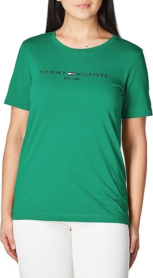 TOMMY HILFIGER Women's Logo Tee, Small, Courtside Green, WW0WW32806. RRP: $