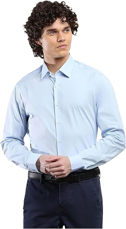 CALVIN KLEIN Men's Slim Poplin Stretch Shirt, Size 41/16, Calm Blue (C1S),