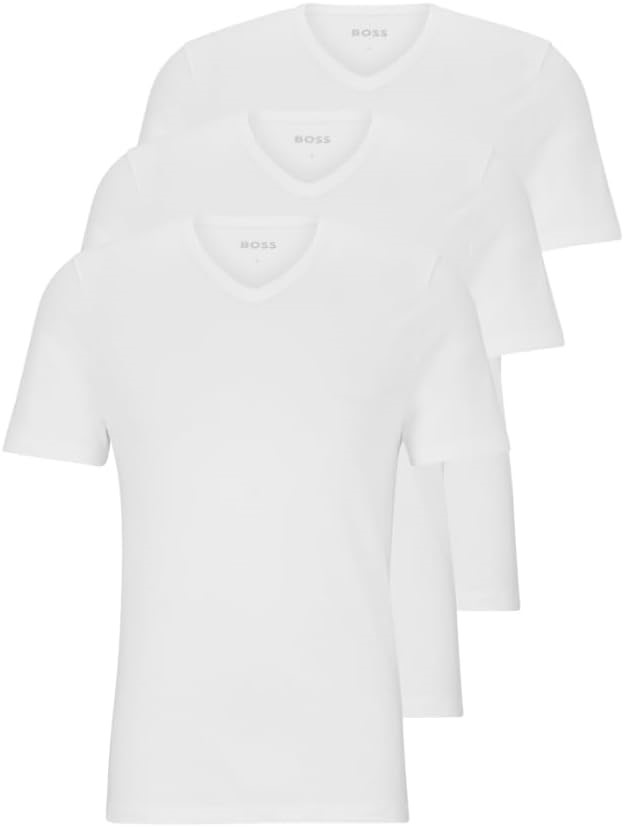 3 Pack x BOSS Men's V Neck Jersey T-Shirts, Medium, White Snow, 50475285100