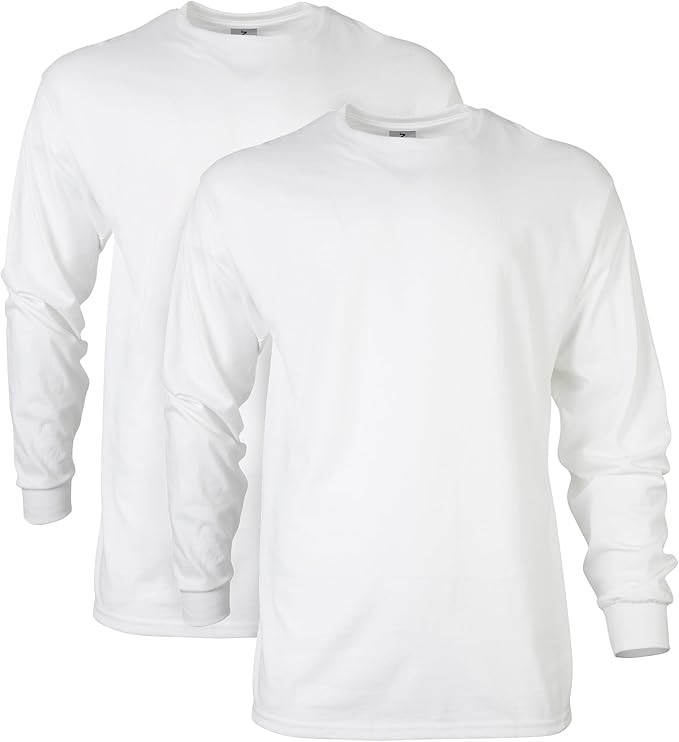 2 pack x GILDAN Men's Ultra Cotton Long Sleeve T-Shirt, Small, White, G2400