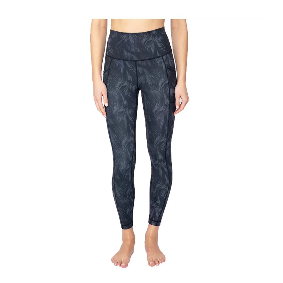 90DEGREE Feather Palm Tree Legging, Size S, Black Grey. Buyers Note - Disc