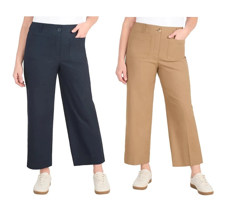 2 x DALIA Women's Wide Leg Woven Pant, Size 6, Navy & Camel, 1879145. Buye