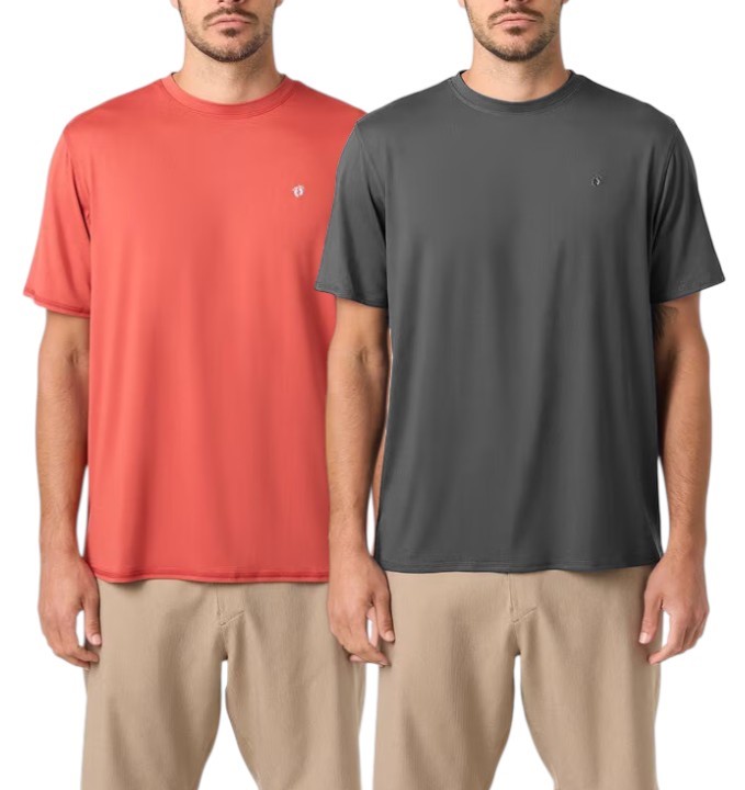 2-Pack HANG TEN Men's UPF50+ Sun Tees, Size L, Red/Grey. Buyers Note - Dis