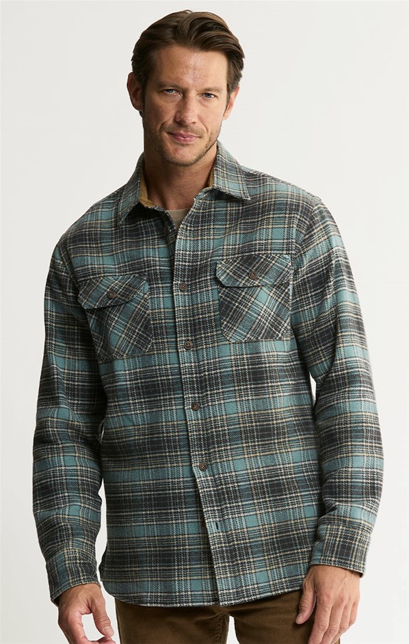 JACHS Men's Heritage Flannel Shirt & Thermal Crew Pack, Size S, Slate Oat.