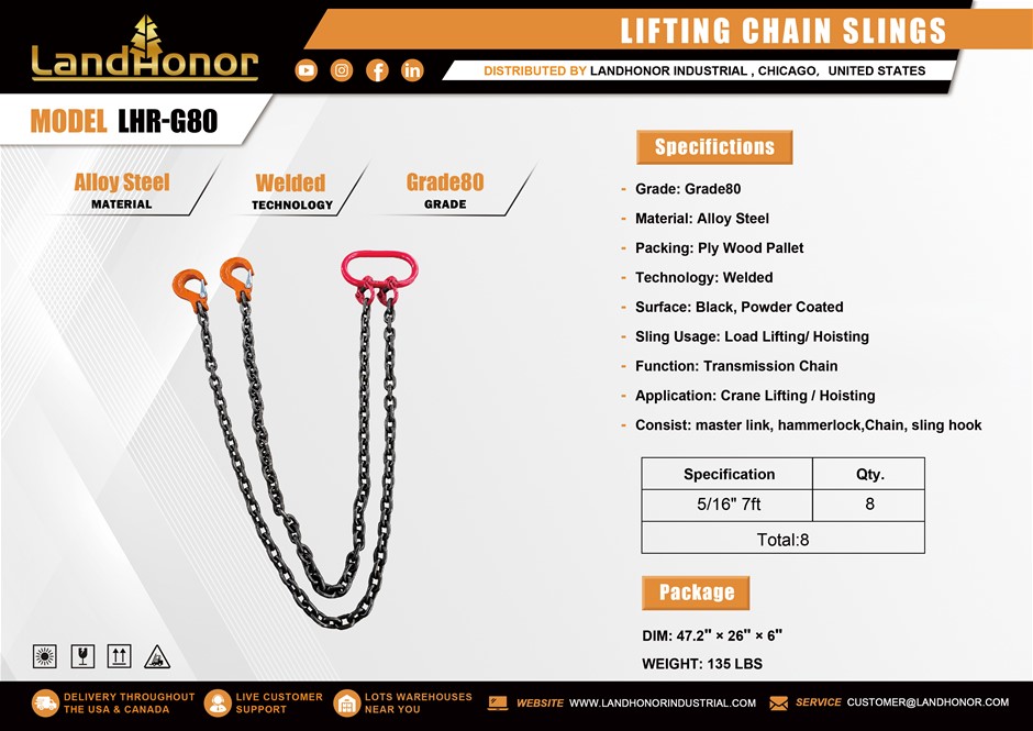 2026 Unused LandHonor 7 ft Double Legs Lifting Chain Sling LHR-G80