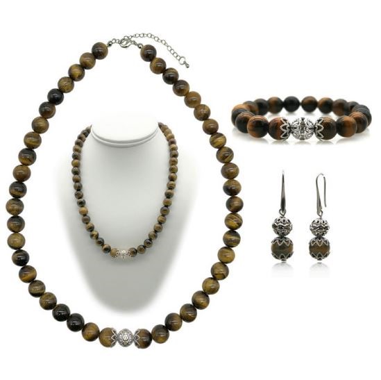 White Pearls Tiger Eye Gemstone Jewellery Jewellery Set
