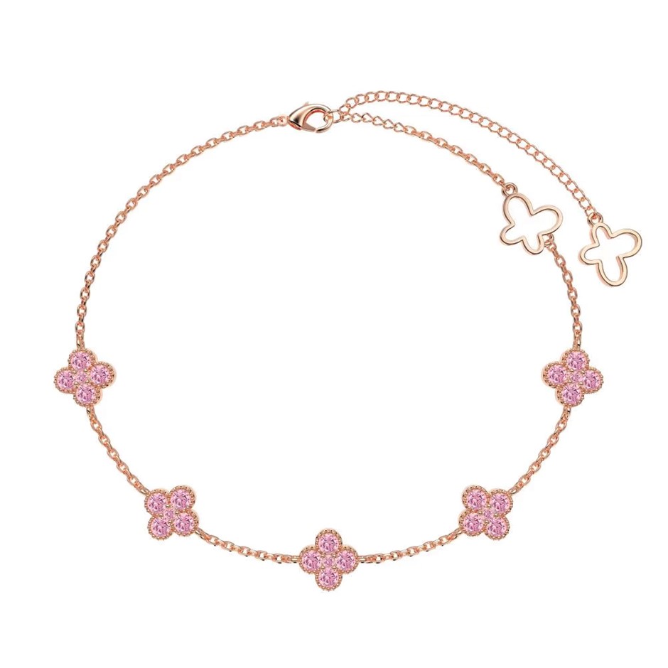 Dainty Four Leaf Clover Simulated Diamonds 925 Silver Tennis Bracelet