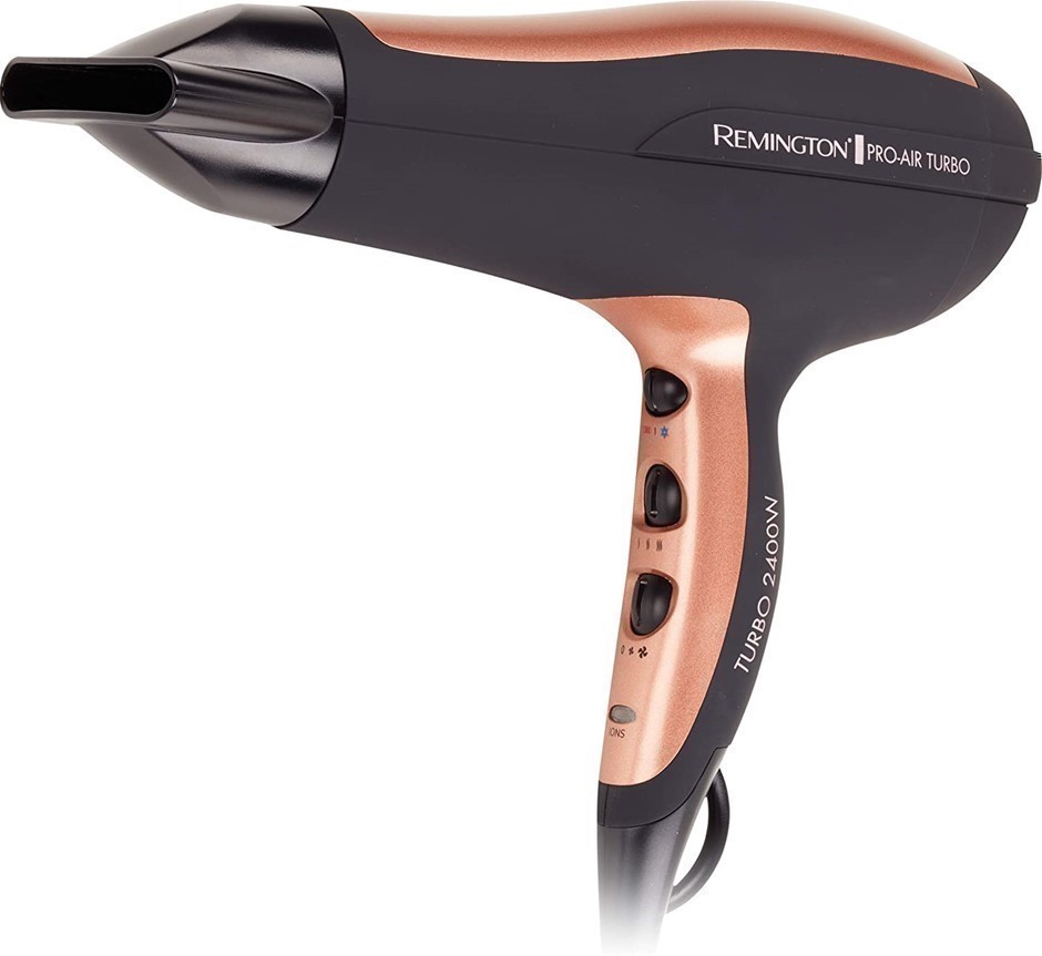REMINGTON Pro-Air Turbo Hair Dryer Includes Diffuser & Round Brush, Black &