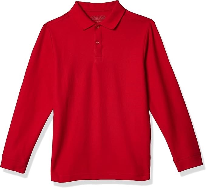 NAUTICA Boys School Uniform Long Sleeve Polo Shirt, Red, Size M(10-12)R, NU