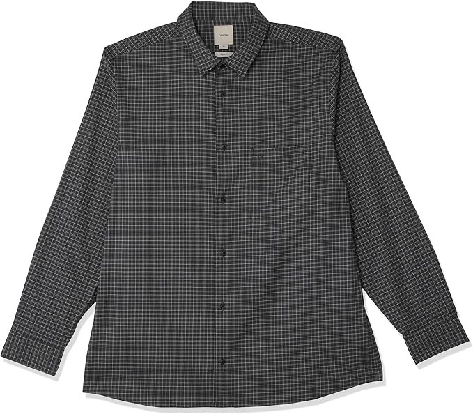 CALVIN KLEIN Men's Soft Twill Mini Check Shirt, Size S, Dark Grey Heather,