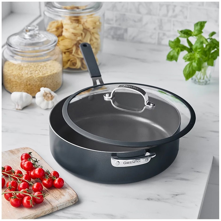 GREENPAN Jumbo Saute Pan w/ Lid, 6.15L, Anthracite Grey. NB: minor use, not