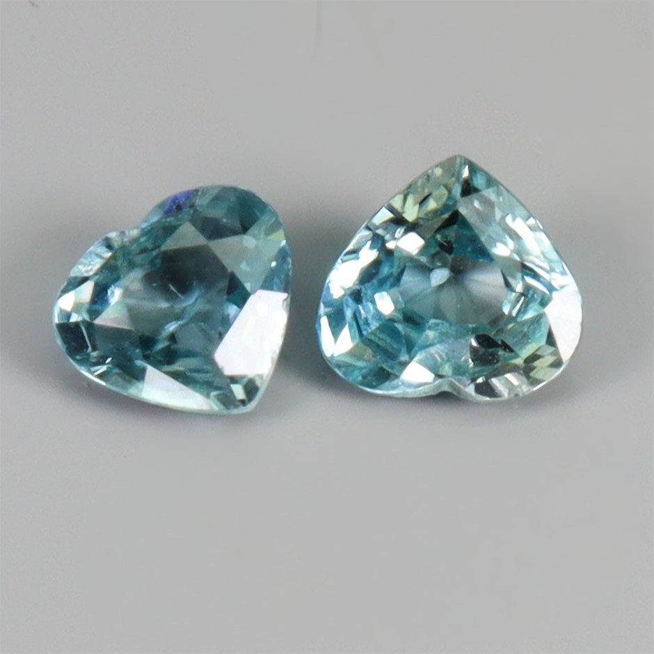 0.86ct Heart Facet Cut Seafoam Blue Zircon Gemstones - 2Pcs