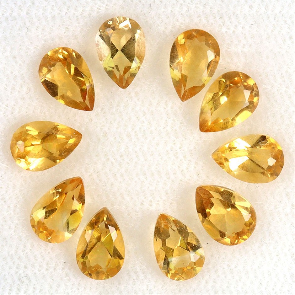 4.73ct Pear Facet Cut Yellow Citrine Gemstone - 10Pcs