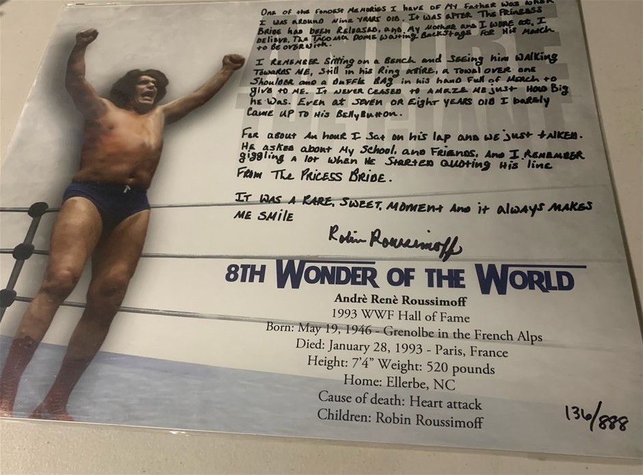 André the Giant the 8th wonder memorabilia signed with large inscription