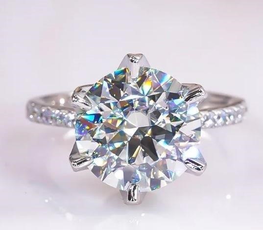 5.0ct GRA Moissanite white 18k Solid White Gold Vermeil Ring -8US