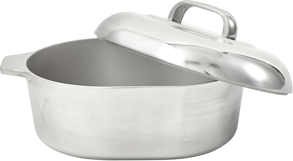 IMUSA USA Heavy Duty Cajun Oval Cast Aluminum Roaster 13", Silver