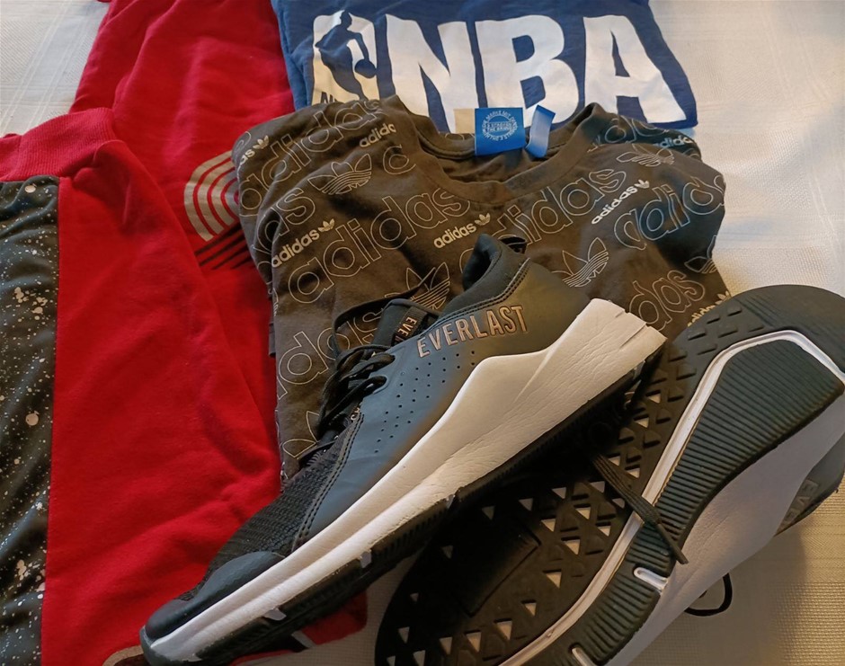 Everlast Rubber Shoes 8, NBA blazers Pants, Adidas Shirt XL, All Used