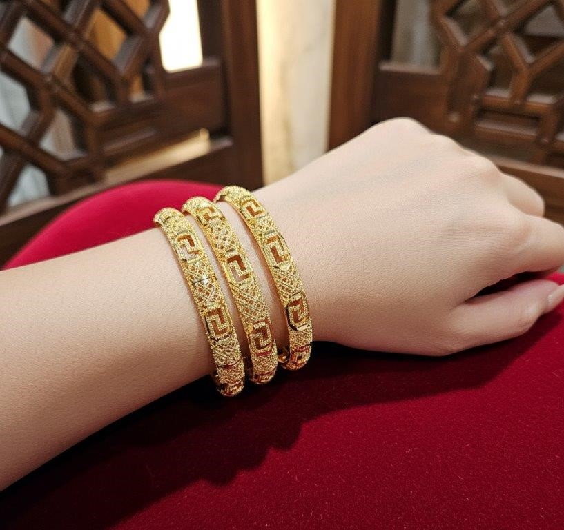 6pcs x 22KGF/ITALY Triple Yellow Gold Plated Bangles Versace with stamps