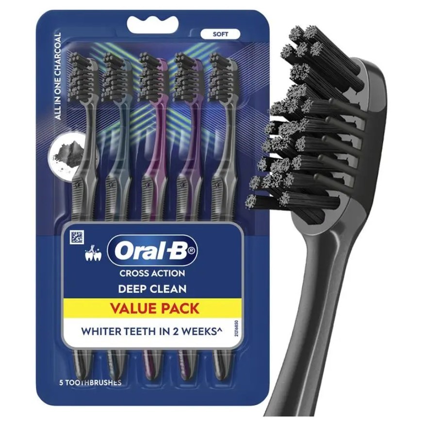 3 x ORAL-B 5-Piece Deep Cross Action All In One Charcoal Toothbrushes. N.B: