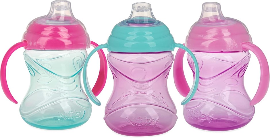 NUBY 3 Piece No-Spill Grip N’ Sip Cup. NB: Slightly damaged box.