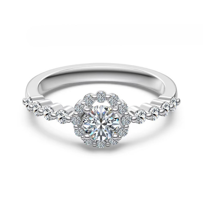 0.86ct Round Cut GRA Certified Moissanite 925 Sterling Silver Ring - Size 9