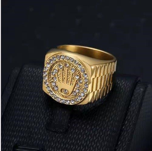 Italy 925 Silver Rolex Symbol Hip Hop Ring (stamps)-9 US