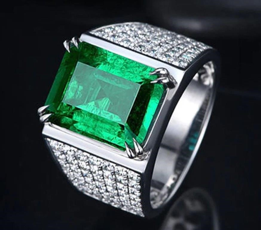 Italy 925 Silver 6.0ct Green Stone Emerald Cut Ring (stamps)-8 US