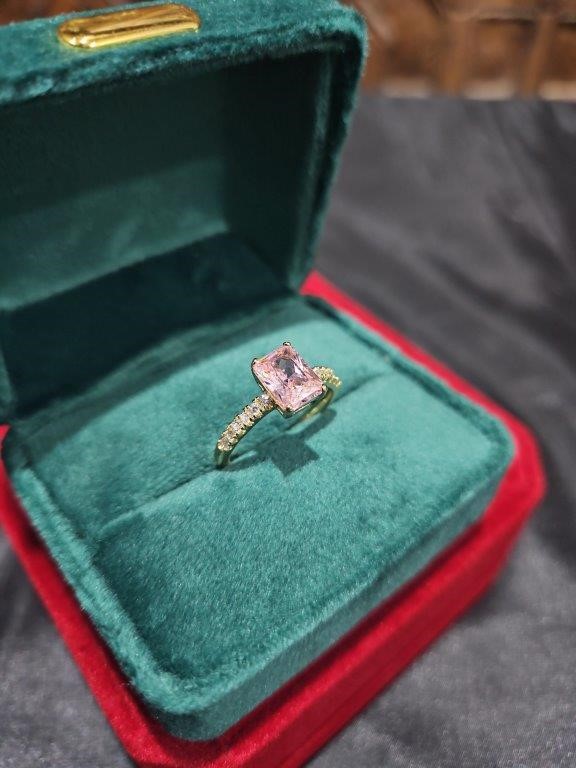 14K/Italy 2.0ct Pink Emerald Cut Yellow Gold Filled Ring(stamped)Warranty