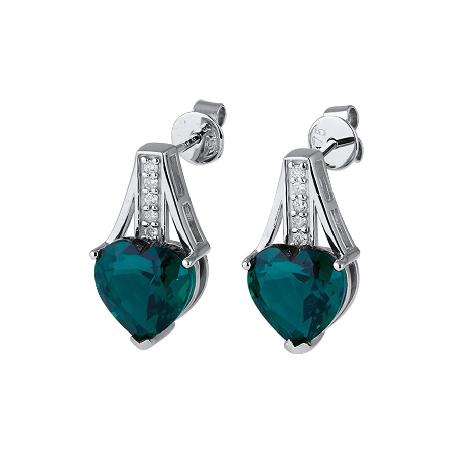 3.81 Carat Lab Grown Emerald and Diamond Solid 9K Gold Earrings