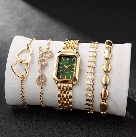 5-Piece Jewellery Set.Watch, 4 Bracelets,(Gift Box Included)
