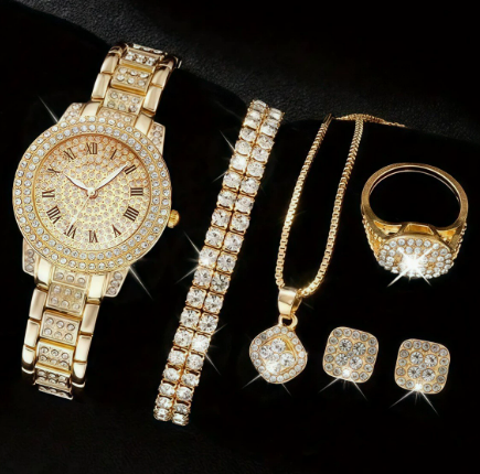 6-Piece Jewellery Set.Watch, Necklace, Bracelet, Ring & Earrings